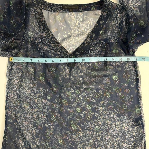 Lucca Couture Top Sheer Flowy Blouse Blue Floral Pattern 3/4 Sleeves Size Small - Picture 8 of 11